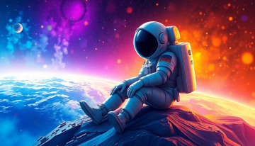 AI generated image of A big astronaut sitting on Earth